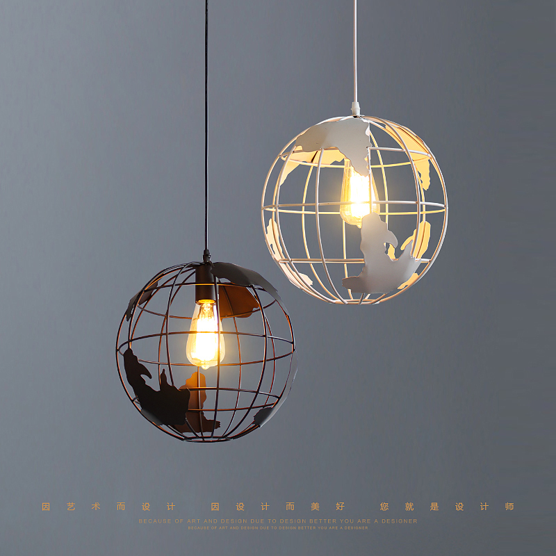 北欧餐厅单头吊灯简约现代书房酒吧台过道玄关地球仪铁艺创意灯具