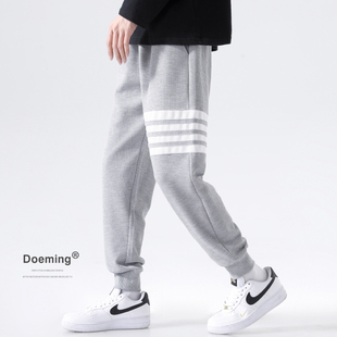 子男束脚灰色卫裤 情侣潮流宽松长裤 男士 休闲运动裤 秋冬季 华夫格裤