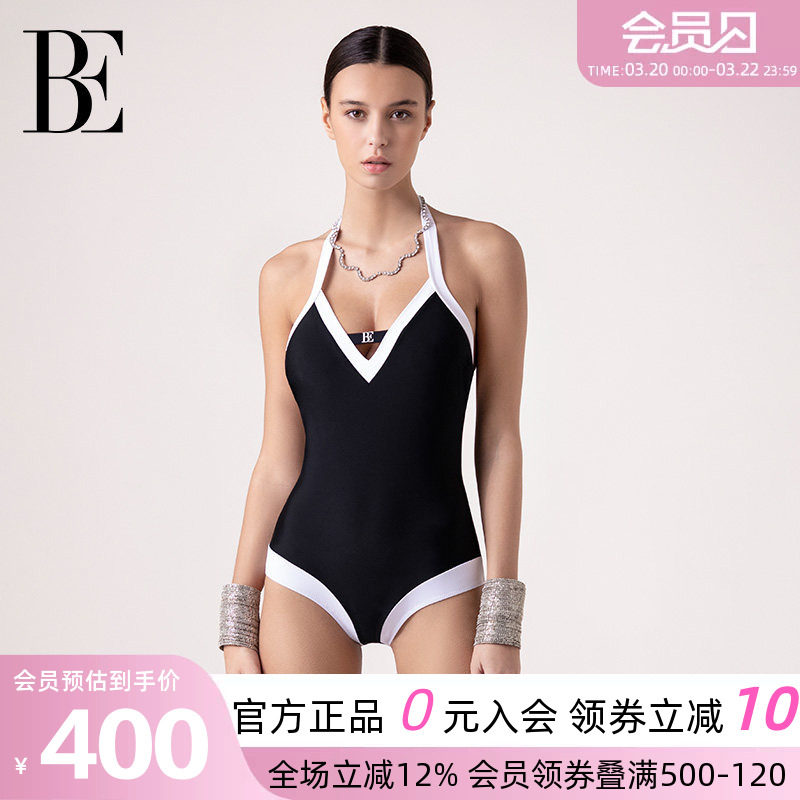 BE范德安联名女士连体三角泳衣法式小香风性感露背游泳竞速游泳衣