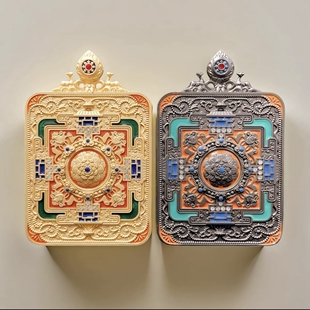 批发钛钢唐卡盒空盒吊坠镀金不掉色西藏手绘唐卡扎基拉姆小唐卡