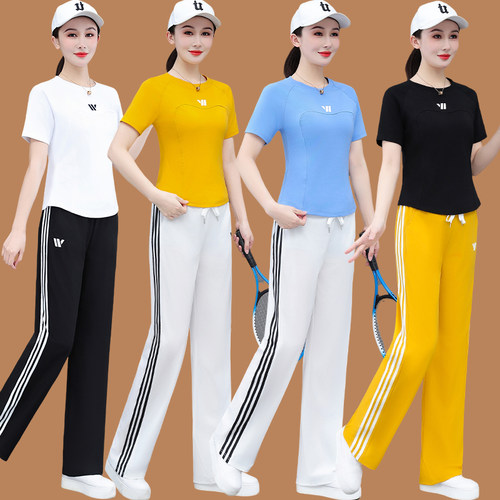 新款刺绣运动短袖跳操舞蹈服套装