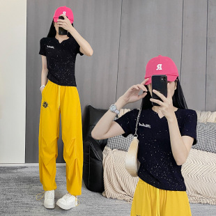 2026夏季新款广场舞服装套装运动健身跳操棉短袖上衣女宽松伞兵裤