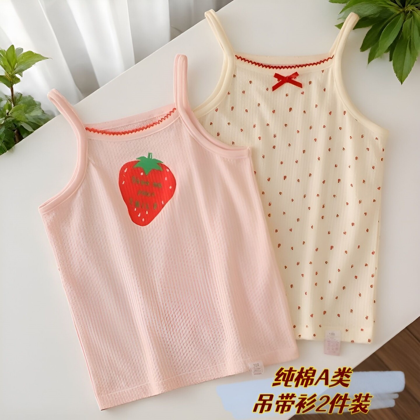 日系夏季薄款女童吊带背心打底衫 纯棉a类网眼透气中小童宝宝无袖