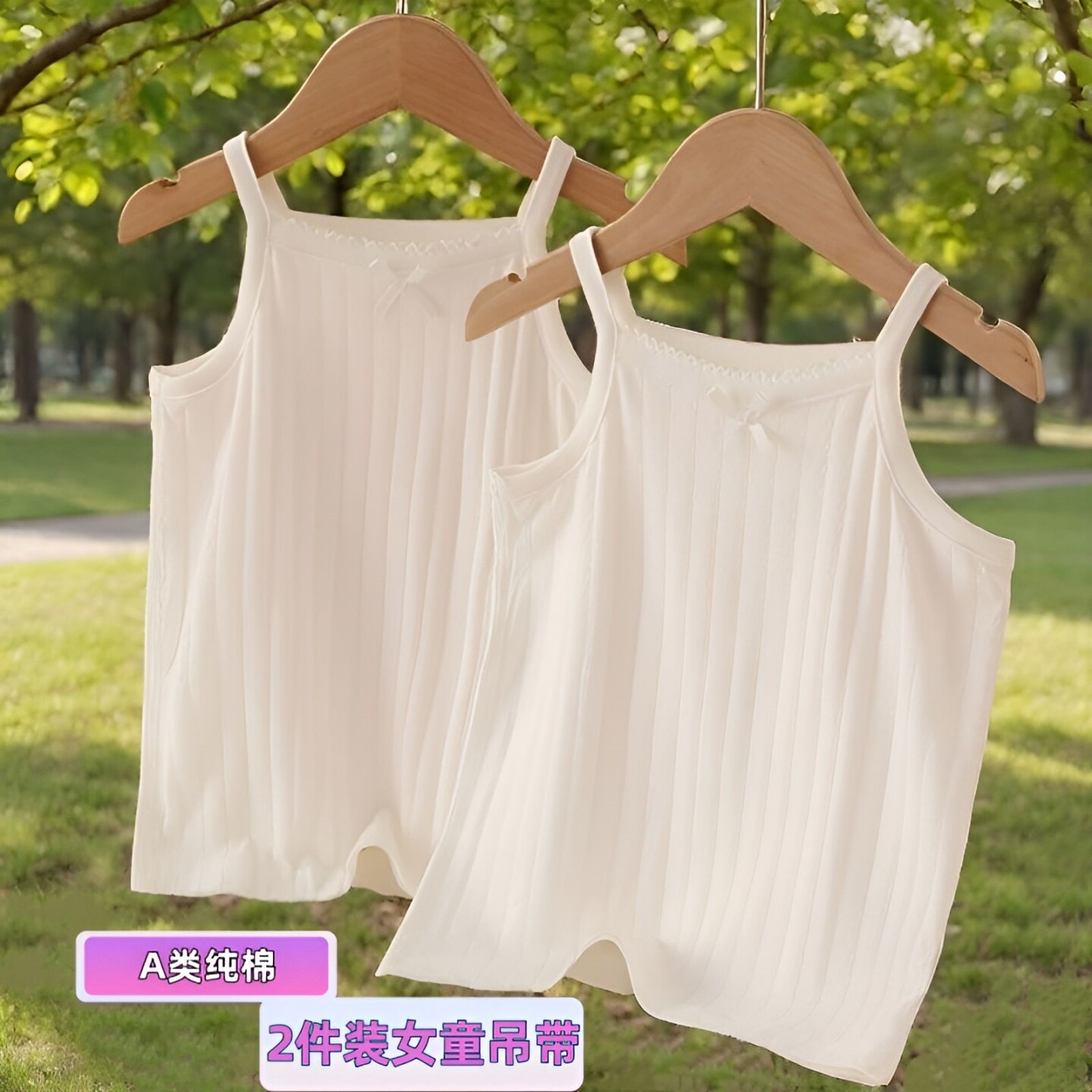 2件夏季全棉儿童无袖上衣 纯棉a类无骨柔软中大女童宝宝吊带背心