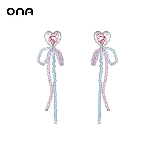 ona花朵爱心流苏水晶耳环女