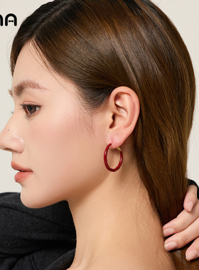 ona红色圆圈耳环女简约大气高级感耳坠2026新款爆款喜庆百搭耳饰