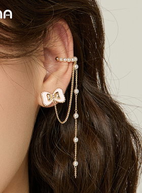 ona甜美蝴蝶结耳环耳骨夹一体耳饰2024新款流苏长款高级感耳坠