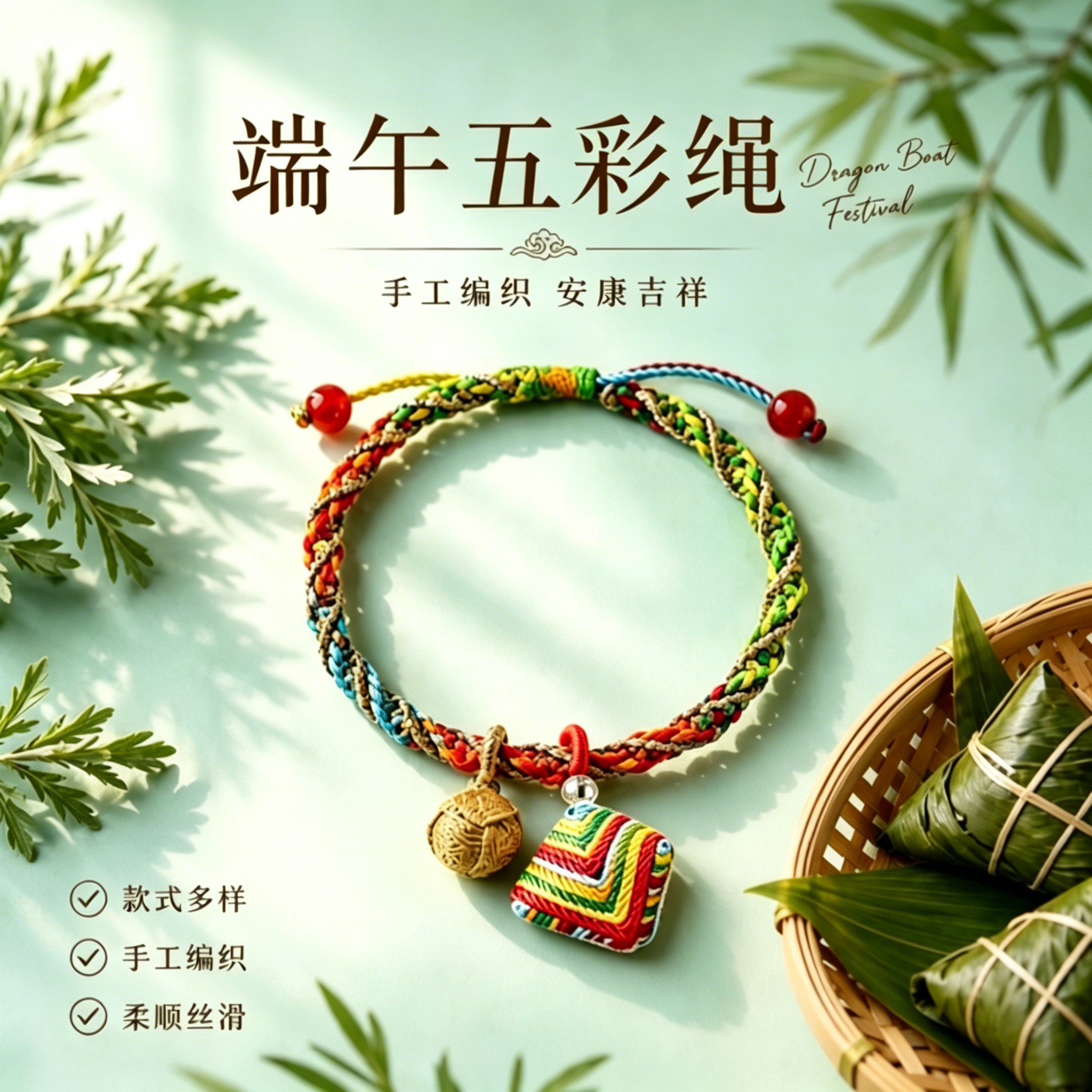 端午节五彩绳手工diy编织手绳小粽子五色线红绳手链饰品礼物男女