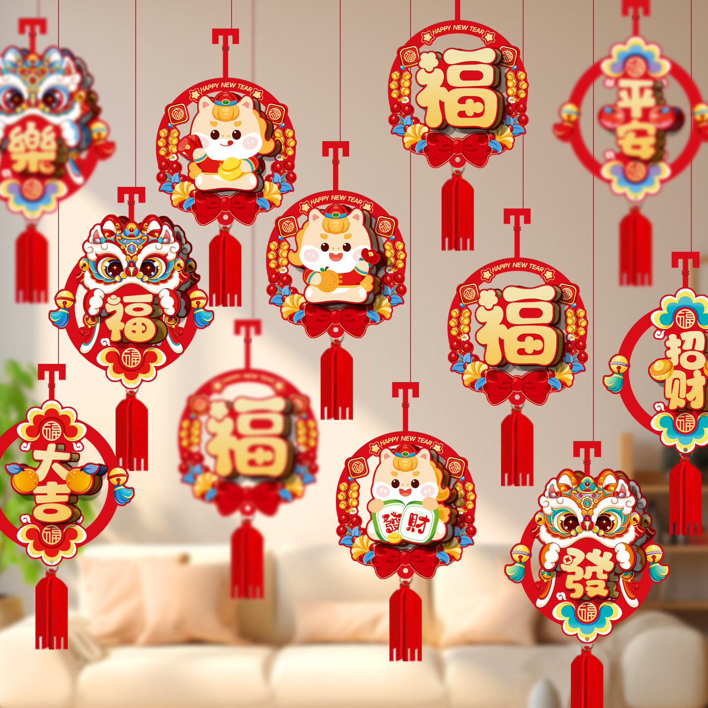 2026马年福字小挂件创意新年小灯笼装饰品春节盆景绿植小挂饰布置