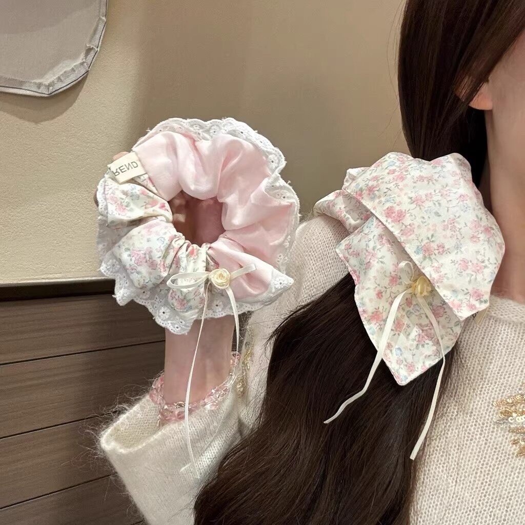 大肠发圈粉黛玫瑰樱花夏日蝴蝶结小清新碎花双拼优雅百搭发饰女饰