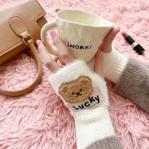 半指毛线保暖手套女冬季