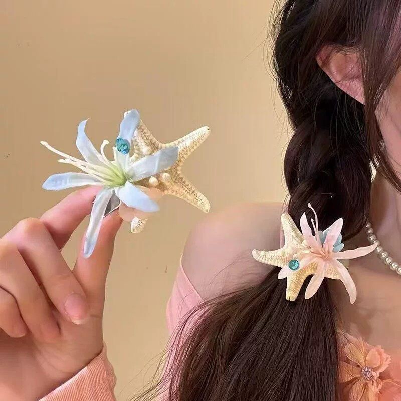 2026新款花朵海星发夹海边拍照精致头饰甜美超仙百搭女侧边发夹女