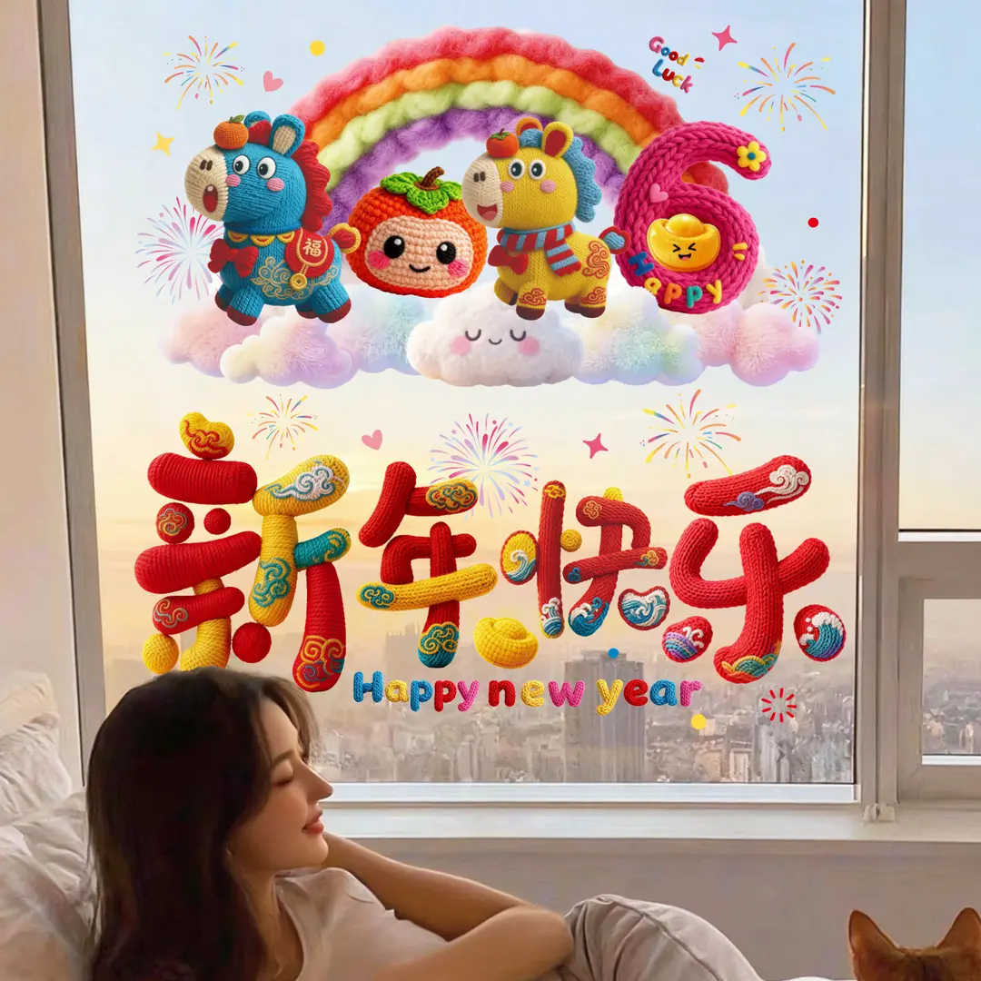 2026马年新款窗花静电贴过年新年毛绒窗贴春节橱窗玻璃贴装饰贴纸,节庆用品/礼品,福字/窗花/窗贴,淘宝优惠券,粉丝福利购,淘宝优惠卷