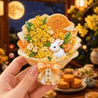 Mid-Autumn Festival Jade Rabbit Flower bouquet Creative resin three-dimensional relief magnetic refrigerator stickers for refrigerator decoration as a small gift for friends thumbnail 6