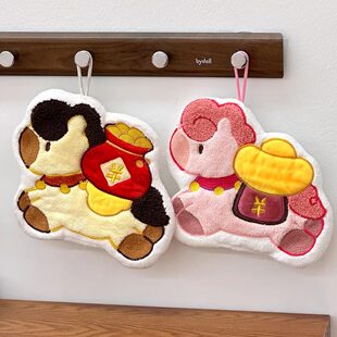 马年发财擦手巾挂式可爱不发臭速干厨房卫生间喜庆红色擦手小毛巾