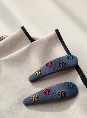 新款精致蝴蝶结牛仔发夹边夹侧边漂亮小发卡高级质感可爱发夹发饰