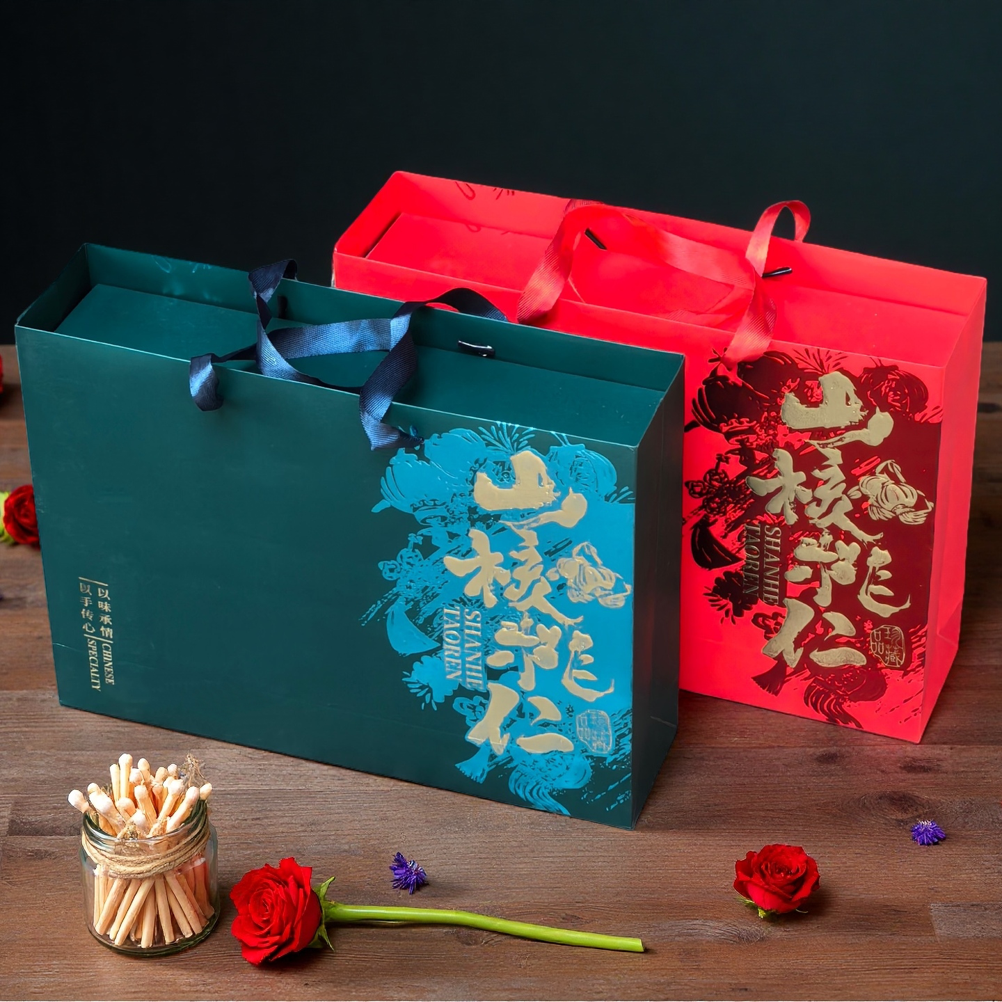 新款通用山核桃仁包装礼品盒子高档手提红色蓝色纸内衬空纸箱套装