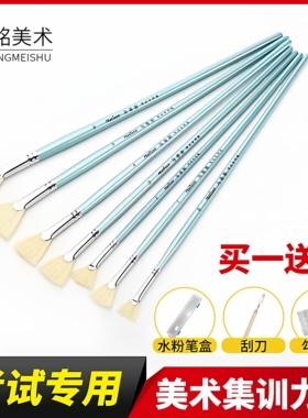马蒂斯猪鬃扇形笔水粉笔丙烯颜料油画笔美术专用送笔盒刮刀勾线笔