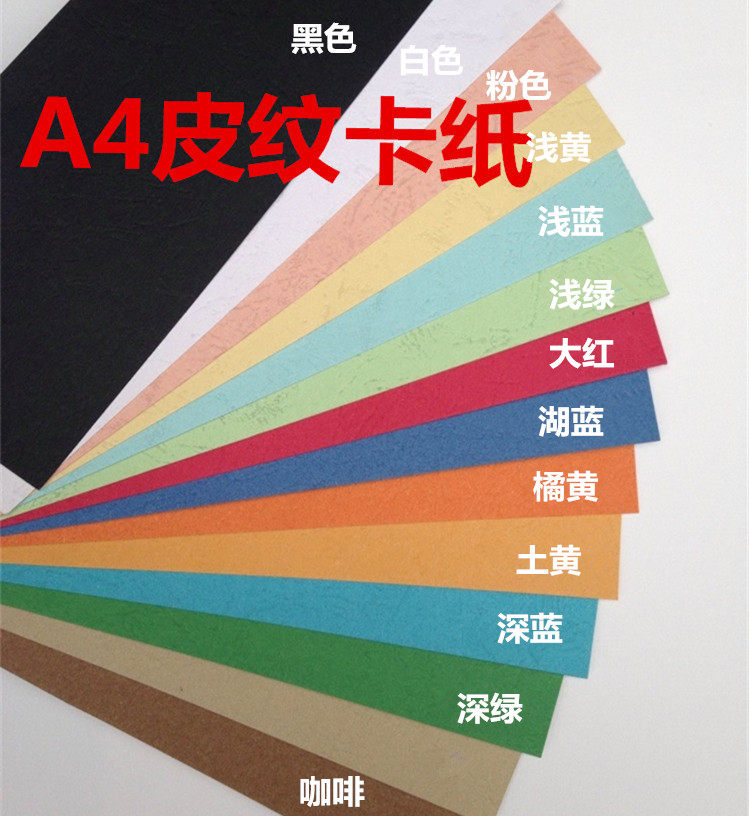 A4皮纹纸 230g彩色卡纸云彩纸皮纹纸装订彩纸装订封面纸10张10色-天天券
