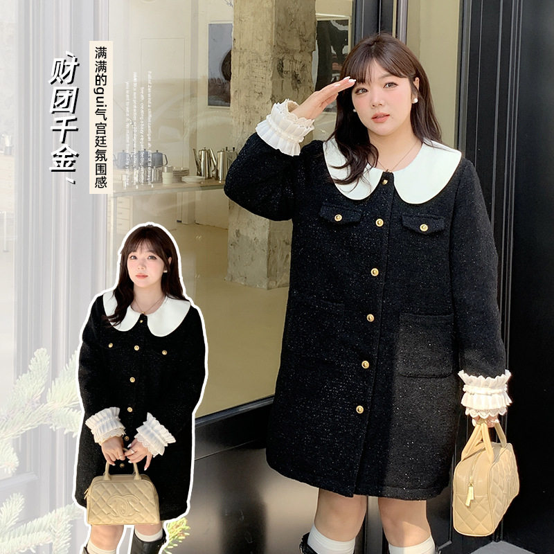 富家千金感撞色娃娃领冬季新款大码女装小香风保暖外套451095