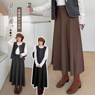 高腰含羊毛半身裙女2025冬季百搭显瘦大码伞裙中长款a字裙423678