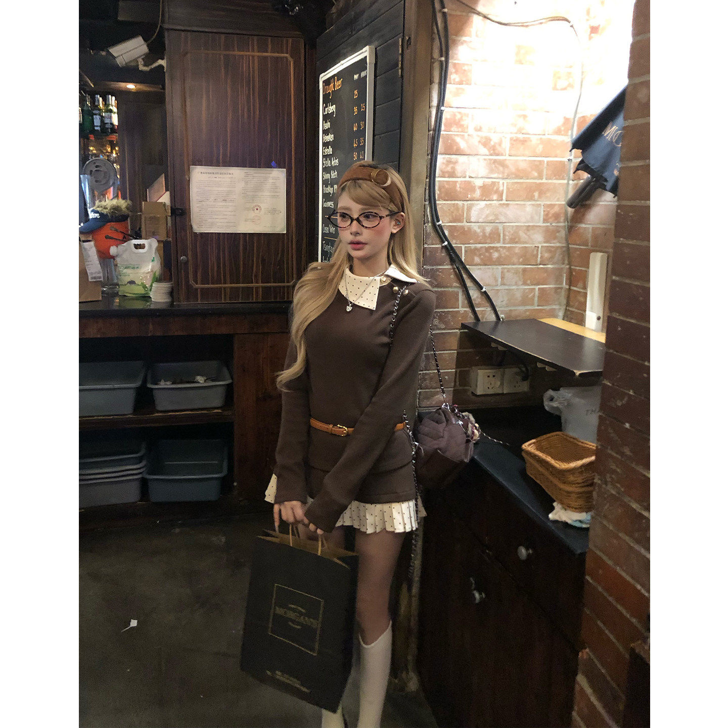 千金穿搭咖色上衣秋冬女漂亮内搭打底衫巨好看韩系两件套装裙,女装/女士精品,休闲运动套装,淘宝优惠券,粉丝福利购,淘宝优惠卷