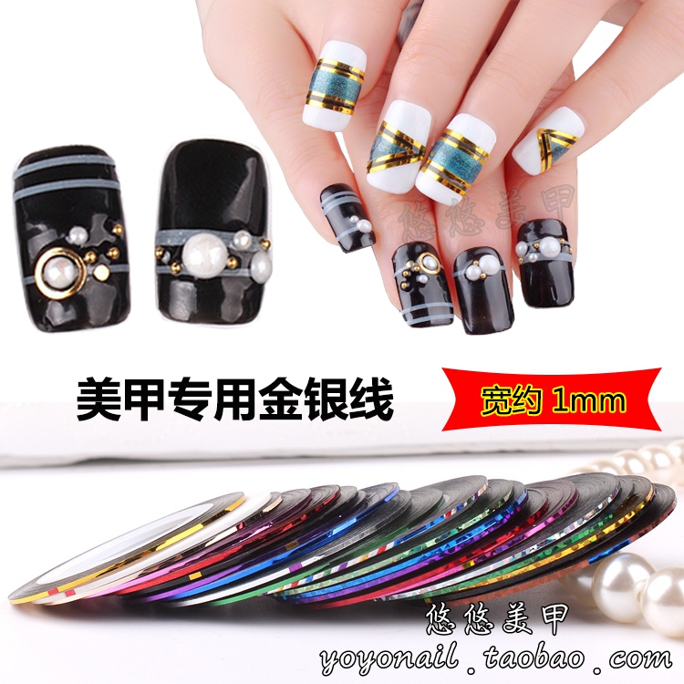 ÃÀ¼×½ðÒøÏß ´ø±³½º½ðÊôÏ߲ʻæÏß·¨Ê½Ö¸¼×ÌùÖ½ ÃÀ¼×DIY×°ÊÎÆ· 1mm