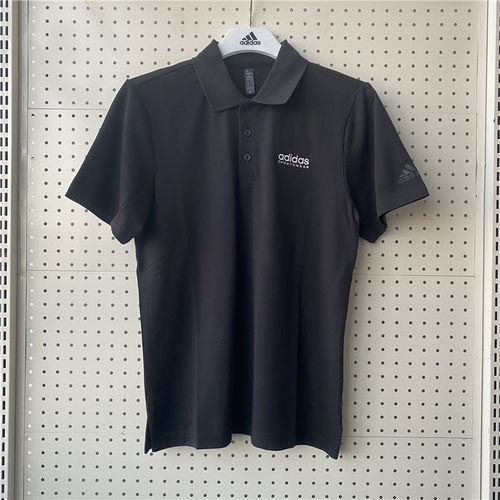 阿迪达斯夏季男子Polo衫黑色翻领运动休闲短袖宽松通勤衬衫JI9052