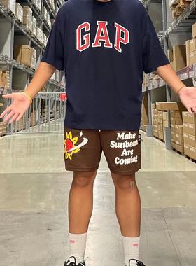 Gap男女装LOGO宽松短袖T恤夏季情侣运动上衣 839897 688537