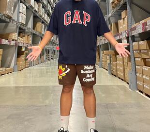 Gap男女装LOGO宽松短袖T恤夏季情侣运动上衣 839897 688537