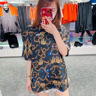 Adidas三叶草 女子豹纹印花圆领宽松运动短袖T恤 GD4268