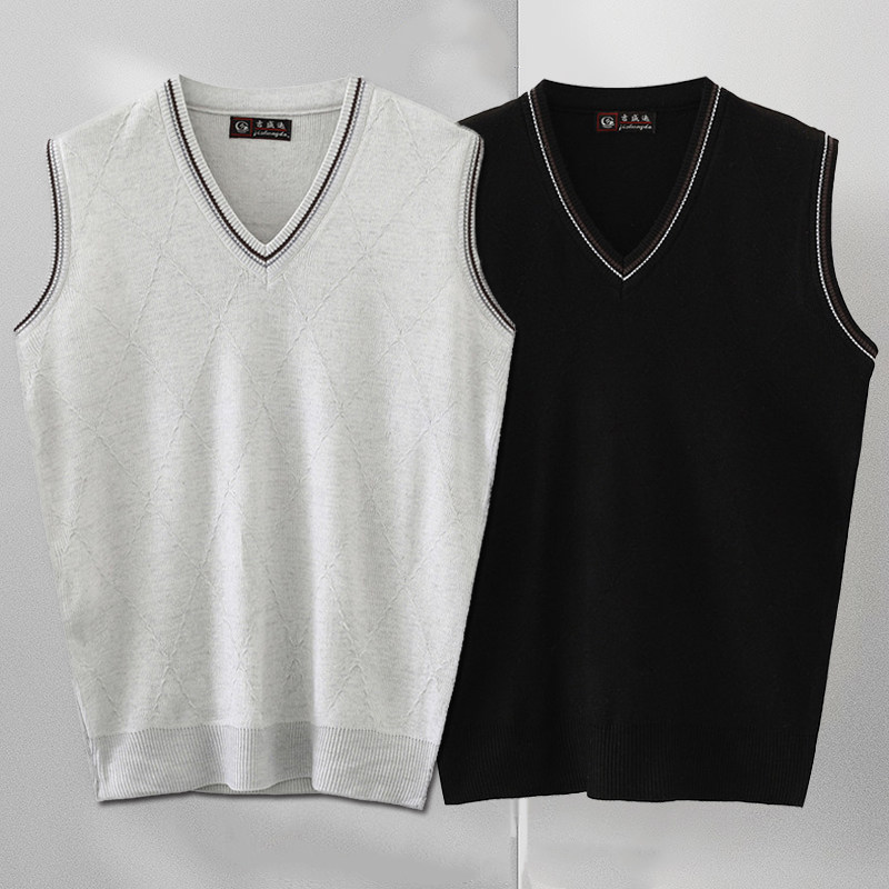 无袖针织衫毛线背心男 V领马夹中年毛衣马甲男毛衫纯色套头坎肩,男装,背心,淘宝优惠券,粉丝福利购,淘宝优惠卷
