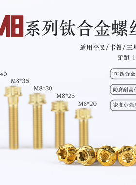 PTENG适用电动车摩托车安装平叉卡钳三星柱M8钛合金螺丝1.25 细牙