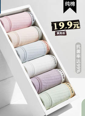 内裤女士无痕春夏新款少女生纯棉抗菌100%全棉裆学生中腰大码短裤