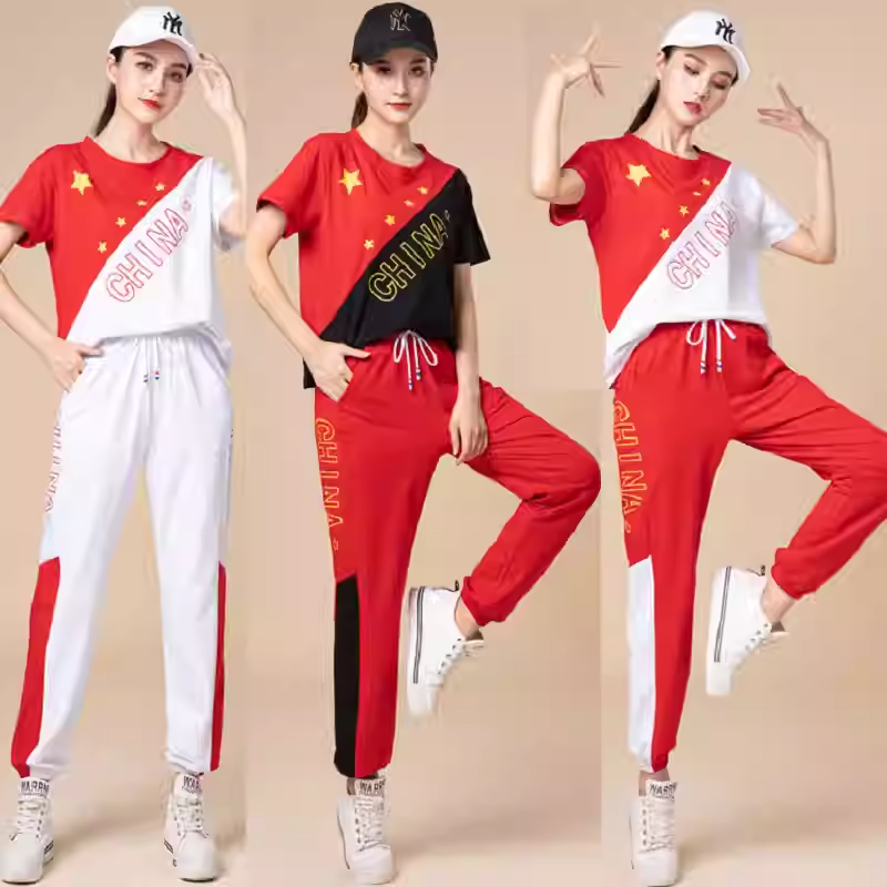 新款运动套装女喜庆中国风广场舞服装卫衣健身舞蹈服团队服演出服