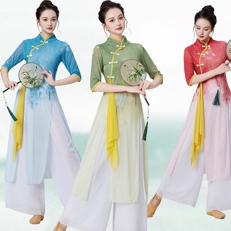 新款广场舞服装女民族风跳扇子舞蹈服团体队服表演出服秧歌服套装