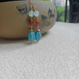 原创云纹月出战国松石耳环汉服中国风复古原创设计首饰配饰百搭