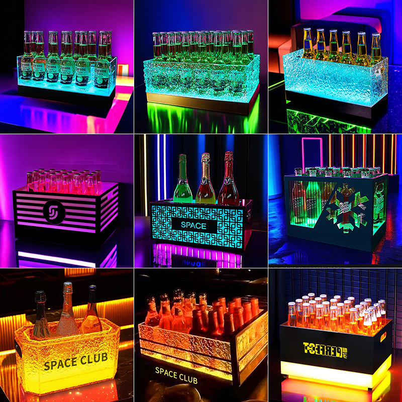 发光冰桶酒吧KTV包房专用亚克力冰封纹啤酒框LED大容量洋酒香槟桶