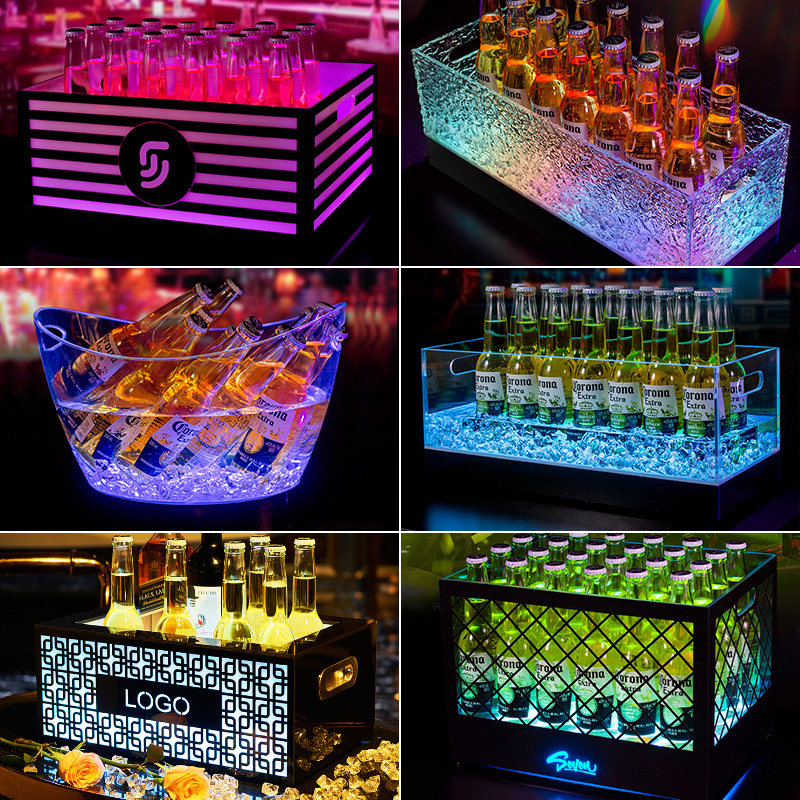 酒吧发光冰桶亚克力香槟桶啤酒框冰粒桶KTV啤酒桶LED元宝冰桶商用
