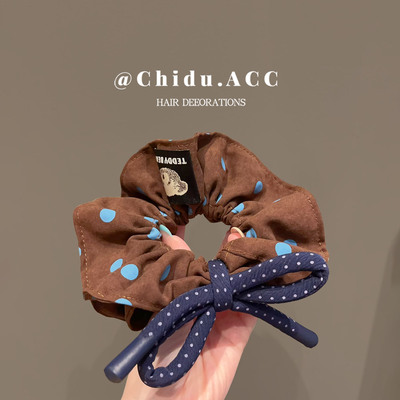 韩系咖色波点蝴蝶结大肠发圈女扎头发丸子头绳发饰耐用低马尾发绳