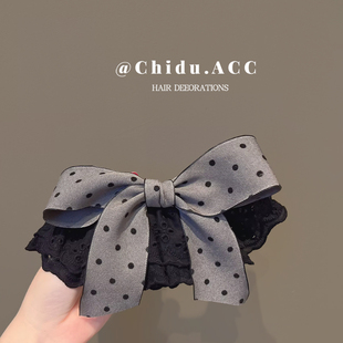韩国新款蕾丝波点蝴蝶结发夹裙摆顶夹后脑勺弹簧夹一字夹发卡头饰