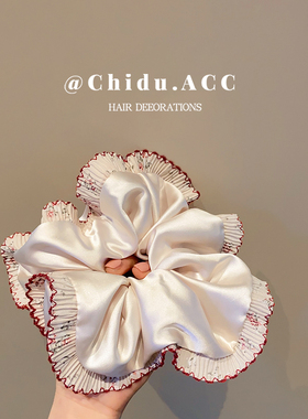 高级感缎面荷叶边加大号大肠发圈女韩系扎头发丸子头皮筋发绳头绳