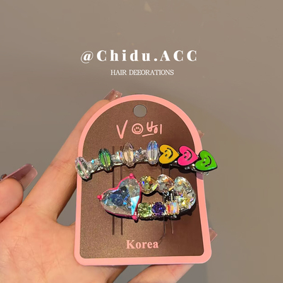 韩国东大门多巴胺爱心滴油笑脸发夹粉色超闪刘海夹侧边夹少女发饰