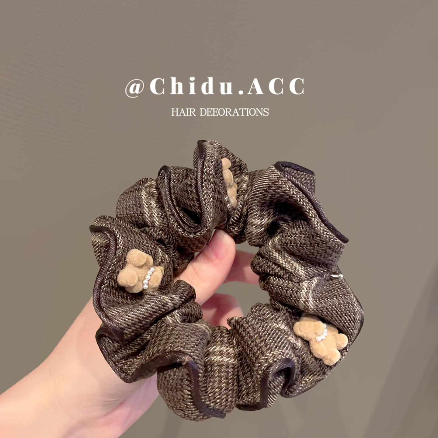 韩系咖色格纹大肠发圈女高级感超大扎头发圈洋气时尚百搭皮筋发饰