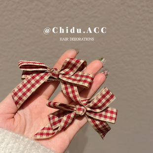 新款日韩小清新格子蝴蝶结发绳森系少女双马尾可爱发饰品发圈发夹