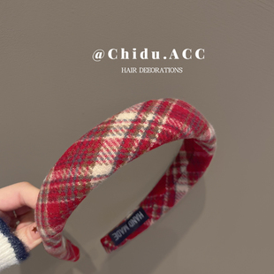 气质红色高颅顶发箍女高级感丝绒洗脸头箍发卡2026新年百搭头饰冬