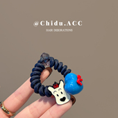 女哈哈百搭绳时尚 狗发绳电话线感扎头发蝴蝶结橡皮筋发圈可爱