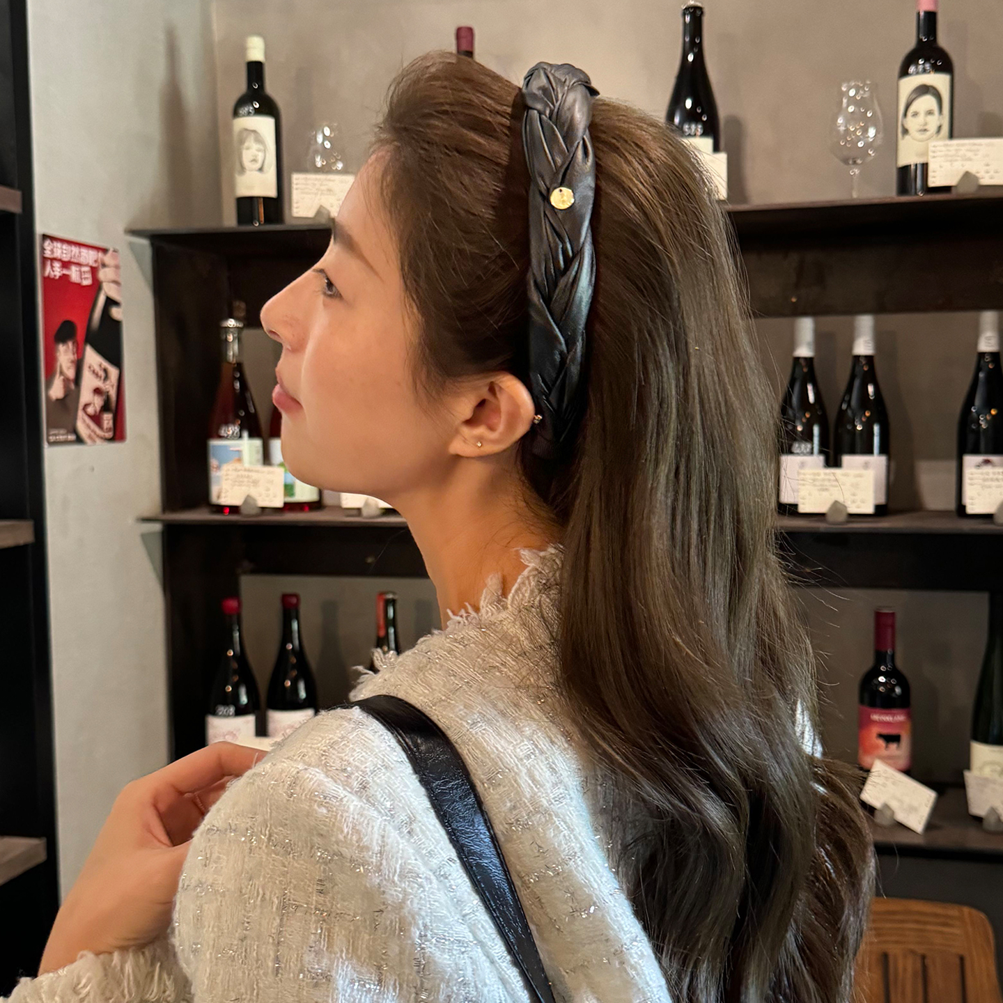 小众时尚黑色皮质编织麻花发箍女宽边压发头箍外戴气质高颅顶发卡