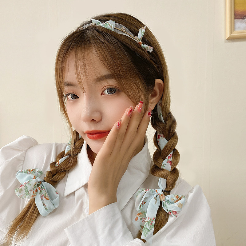 网红森女系碎花飘带头箍后脑勺流苏发箍少女百搭外出超仙发捆头饰