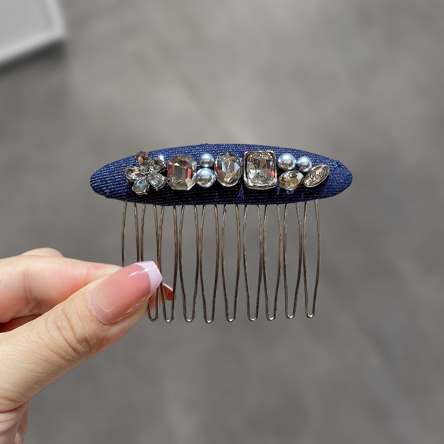 高级感蓝色插梳大方钻花朵水钻发梳成熟女士盘发头饰稳固防滑发插